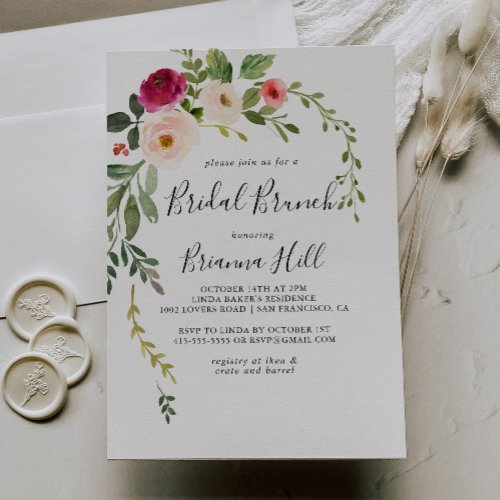 Greenery Pink Blush Bridal Brunch Bridal Shower Invitation