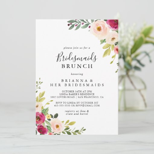 Greenery Pink Blush Bridesmaids Brunch Shower Invitation | Zazzle