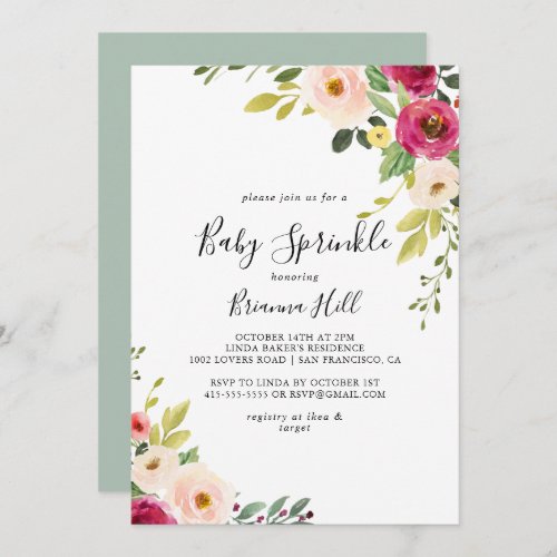 Greenery Pink Blush Floral Baby Sprinkle Invitation