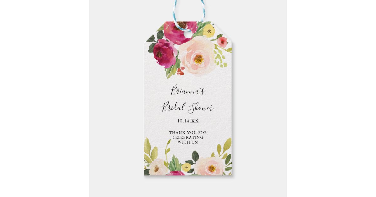 Greenery Pink Blush Floral Bridal Shower Gift Tags | Zazzle
