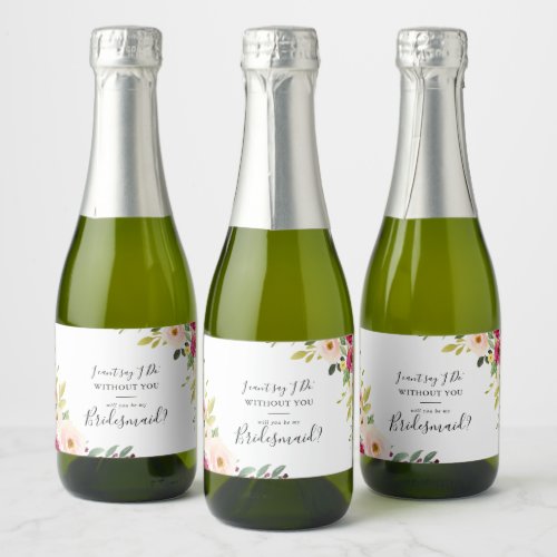 Greenery Pink Blush Floral Bridesmaid Proposal Sparkling Wine Label