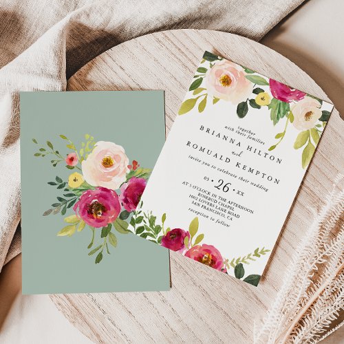 Greenery Pink Blush Floral Casual Wedding Invitation