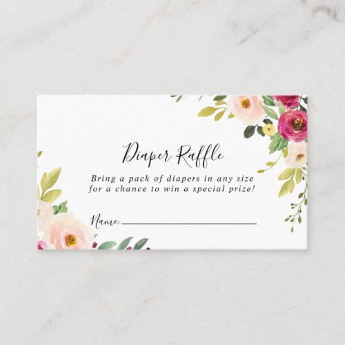 Greenery Pink Blush Floral Diaper Raffle Ticket Enclosure Card