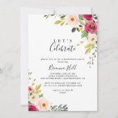 Greenery Pink Blush Floral Let's Celebrate Party Invitation (Front)
