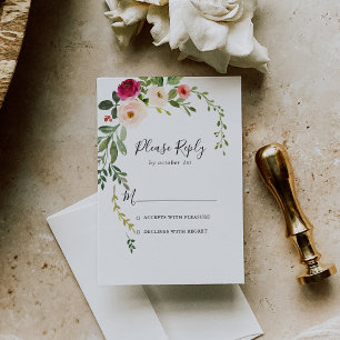 Greenery Pink Blush Floral RSVP Card