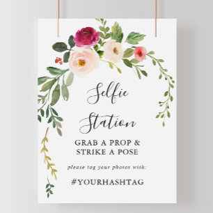Greenery Pink Blush Floral Selfie Station Sign