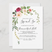 Greenery Pink Blush Floral Sip and See Invitation (Front)