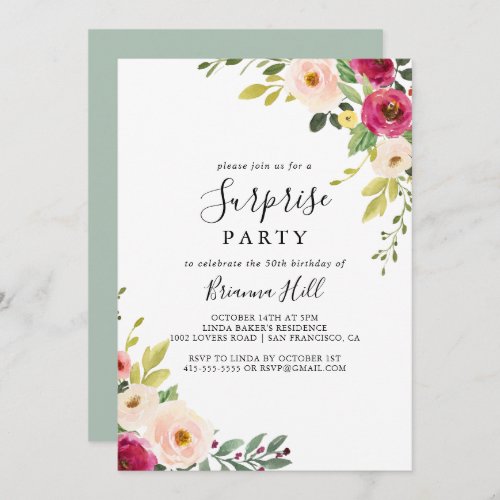 Greenery Pink Blush Floral Surprise Party Invitation