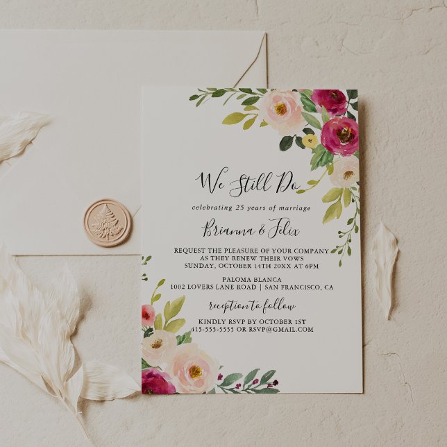 Greenery Pink Blush Floral We Still Do Vow Renewal Invitation (Creator Uploaded)