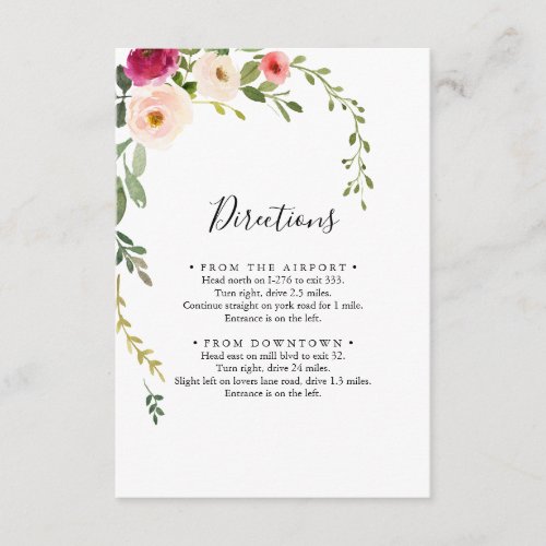 Greenery Pink Blush Floral Wedding Directions Enclosure Card