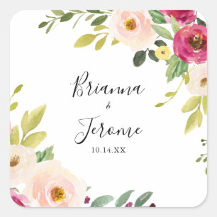 Greenery Pink Blush Floral Wedding Envelope Seals