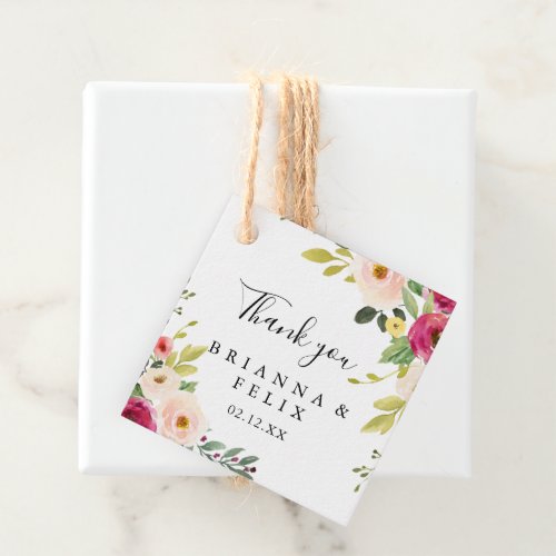 Greenery Pink Blush Floral Wedding Favor Tags