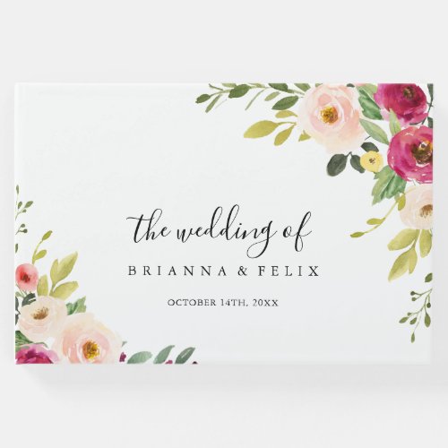 Greenery Pink Blush Floral Wedding Guest Book