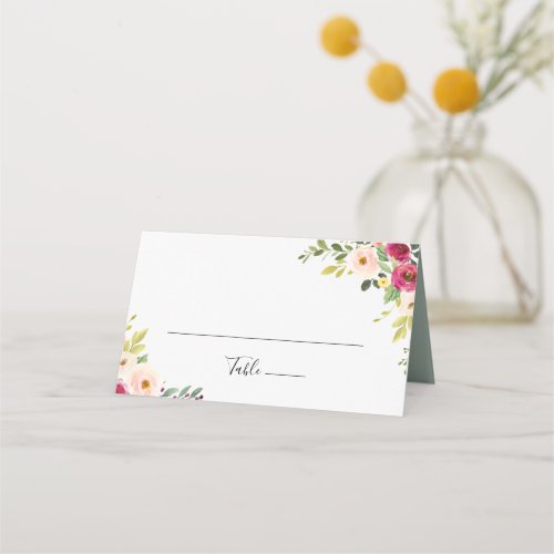 Greenery Pink Blush Floral Wedding Place Card
