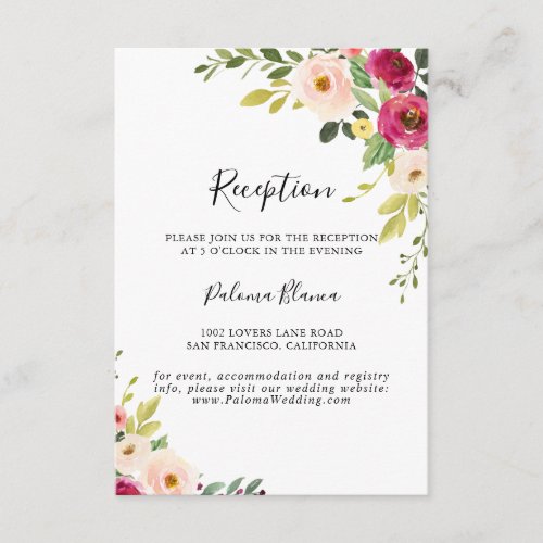 Greenery Pink Blush Floral Wedding Reception Enclosure Card