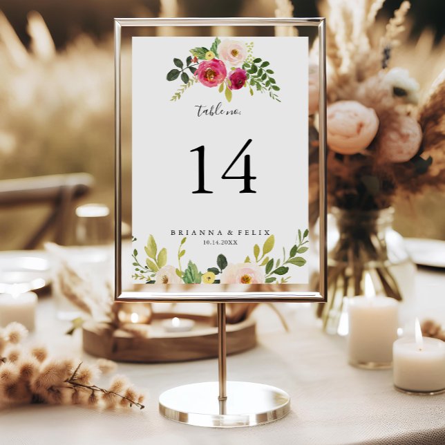 Greenery Pink Blush Floral Wedding Table Number (Creator Uploaded)