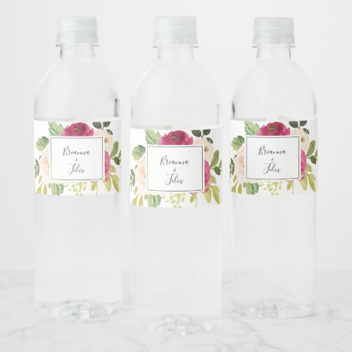 Greenery Pink Blush Floral Wedding Water Bottle Label