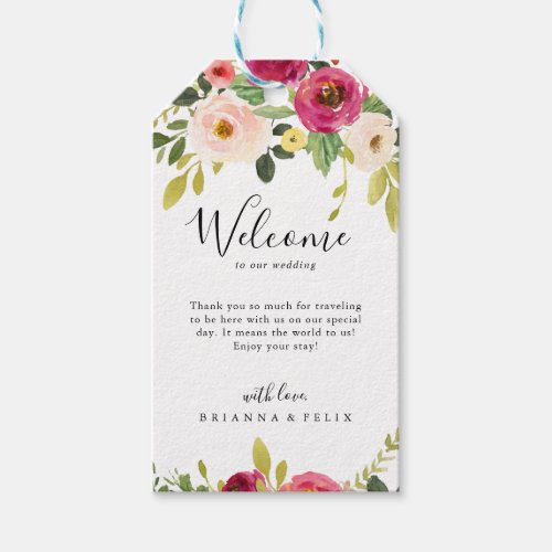 Greenery Pink Blush Floral Wedding Welcome Gift Tags