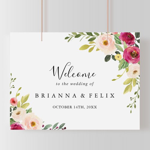 Greenery Pink Blush Floral Wedding Welcome Sign