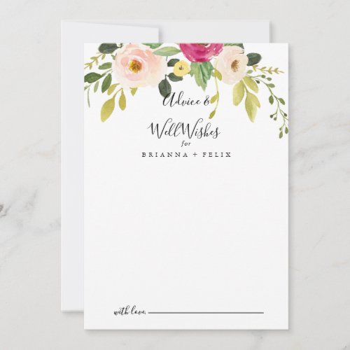 Greenery Pink Blush Floral Wedding Well Wishes Advice Card