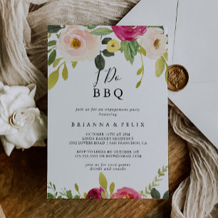 Greenery Pink Blush I Do BBQ Engagement Party Invitation