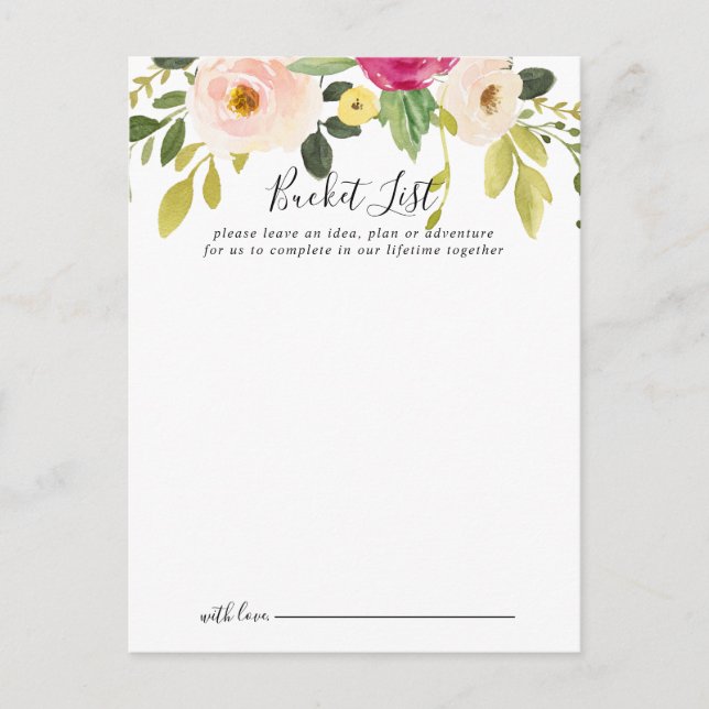 Greenery Pink Blush Wedding Bucket List Cards (Front)