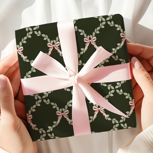 Greenery Pink Bow Trellis Wrapping Paper (Creator Uploaded)
