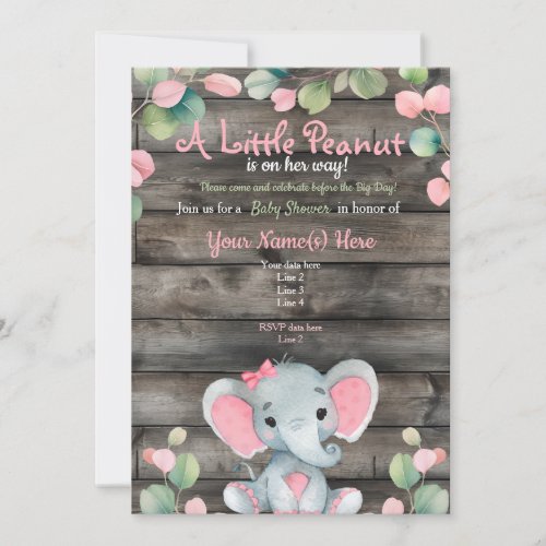 Greenery Pink Elephant Baby Shower invitation card