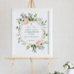 Greenery Pink First Communion Baptism Welcome Sign at Zazzle