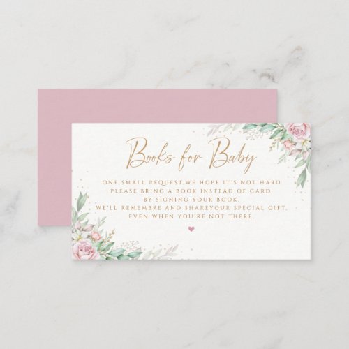 Greenery Pink Floral Baby Shower Books for Baby  Enclosure Card