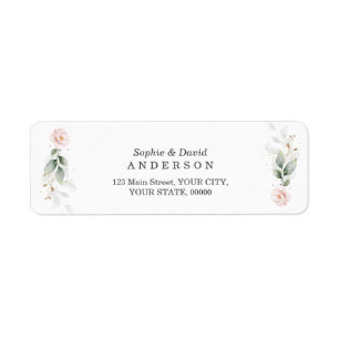 Greenery Pink Floral Gold Wedding Return Addresss Label
