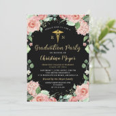 Greenery Pink Floral RN Nursing Graduation Party Invitation (Standing Front)