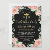 Greenery Pink Floral RN Nursing Graduation Party Invitation (Front)