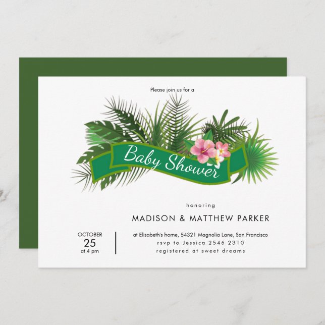 Greenery Pink Flowers Invitation (Front/Back)