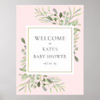 Greenery Pink Girl Baby Shower Welcome Sign