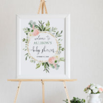 Greenery pink girl baby shower welcome sign