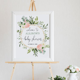 Greenery pink girl baby shower welcome sign