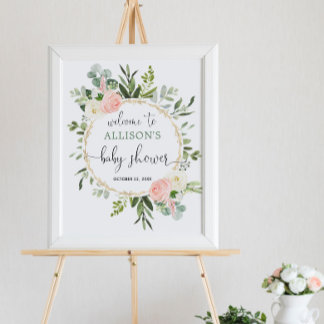 Greenery pink girl baby shower welcome sign