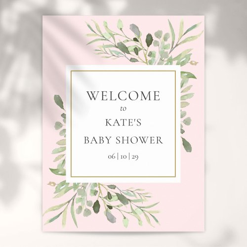 Greenery Pink Girl Baby Shower Welcome Sign