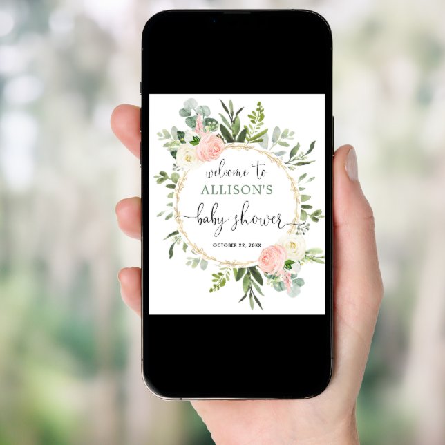 Greenery pink girl baby shower welcome sign (Front Digital)