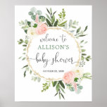 Greenery pink girl baby shower welcome sign