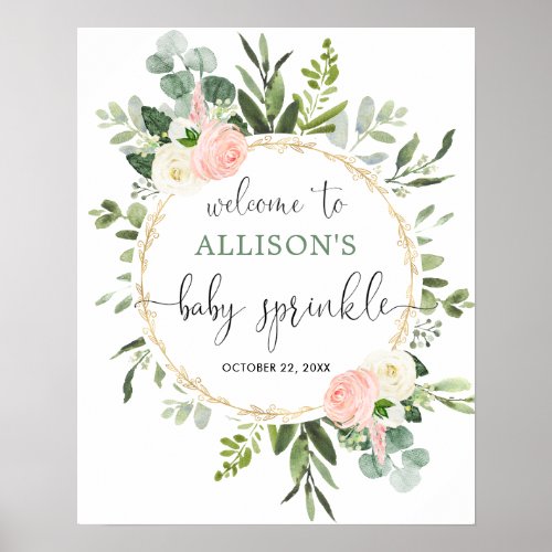 Greenery pink girl baby sprinkle welcome sign