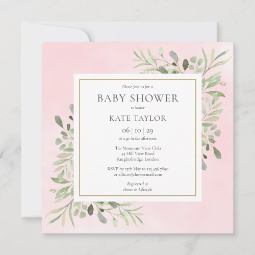 Greenery Pink Gold Baby Girl Shower  Sprinkle Invitation