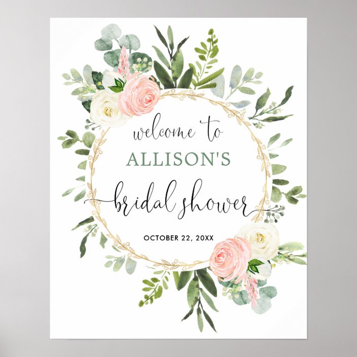 Greenery pink gold bridal shower sign