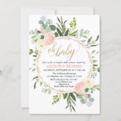 Greenery pink gold elegant couples baby shower invitation (Front)