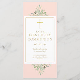 Greenery Pink Holy Communion Prayer Card Bookmark