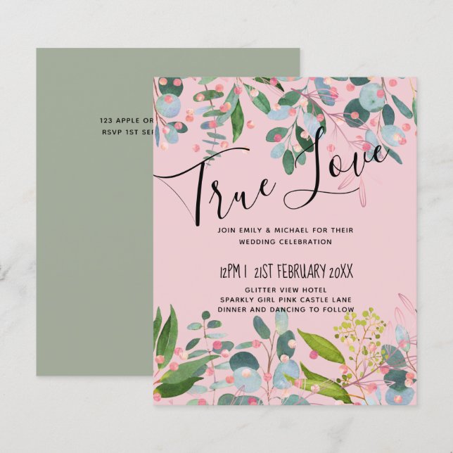 Greenery Pink Modern Wedding (Front/Back)