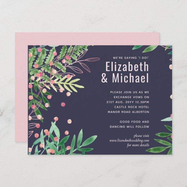 Greenery Pink Modern Wedding Invitation Postcard (Front/Back)
