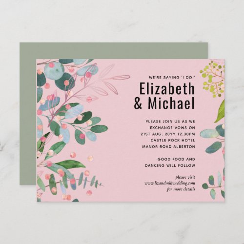 Greenery Pink Modern Wedding Invitation Postcard