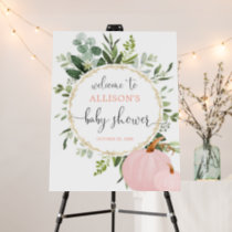 Greenery pink pumpkins baby shower welcome sign